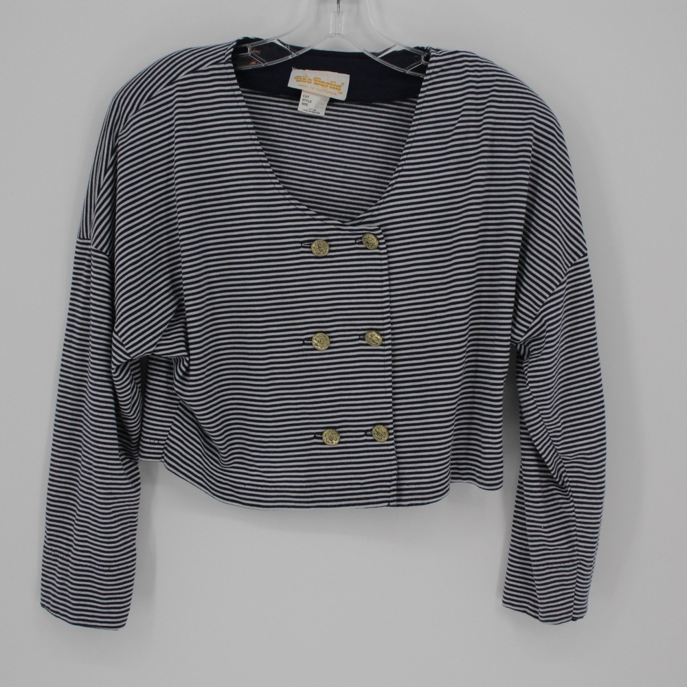 Bee Darlin Vintage Women's Navy Whtie Striped Cropped Top‎ Size 13/14